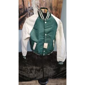 Vintage 80s 90s The Warm Up Varsity Jacket Small New w Tags Made in USA Green...